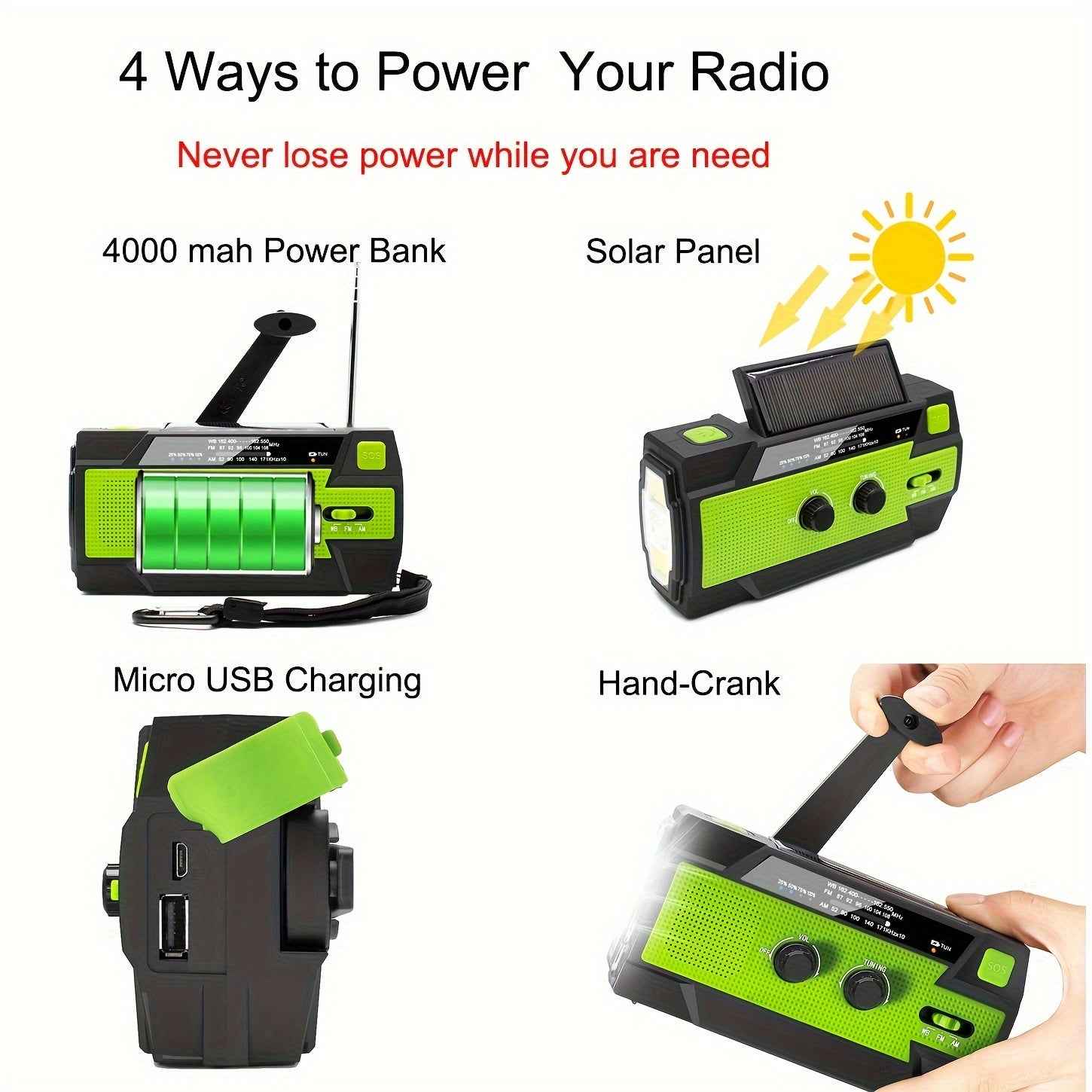 Emergency Weather Radio Power Bank with LED Flashlight